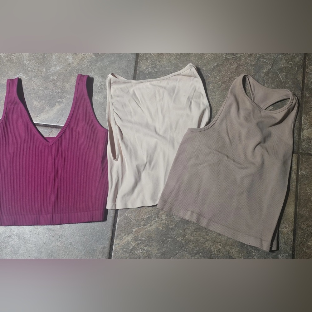 Lot of 3 Free People Intimately Pink Peach Tan  Tank Top Racerback Sz M/L